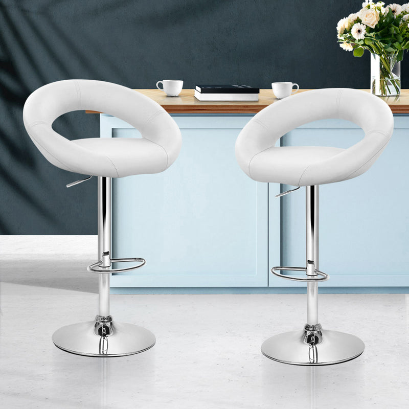Artiss Set of 2 PU Leather Gas Lift Bar Stools - Chrome and White - Sale Now