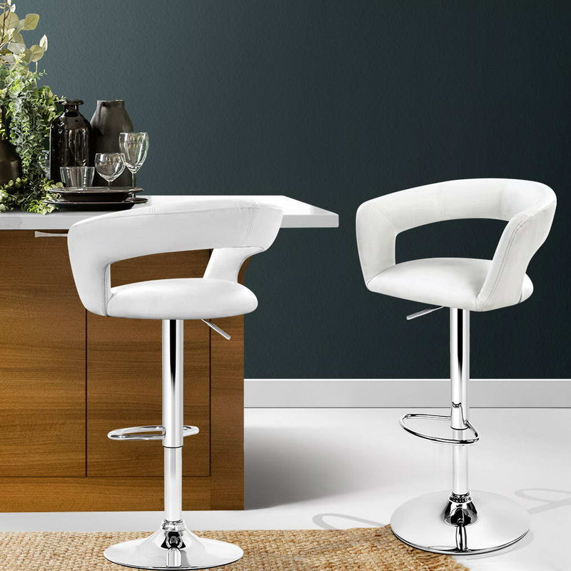 Artiss 2x Gas Lift Bar Stools Swivel Chairs Leather Chrome White - Sale Now