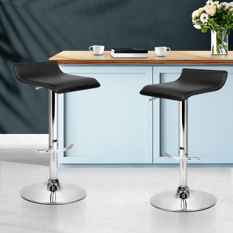 Artiss Set of 2 PU Leather Wave Style Bar Stools - Black - Sale Now
