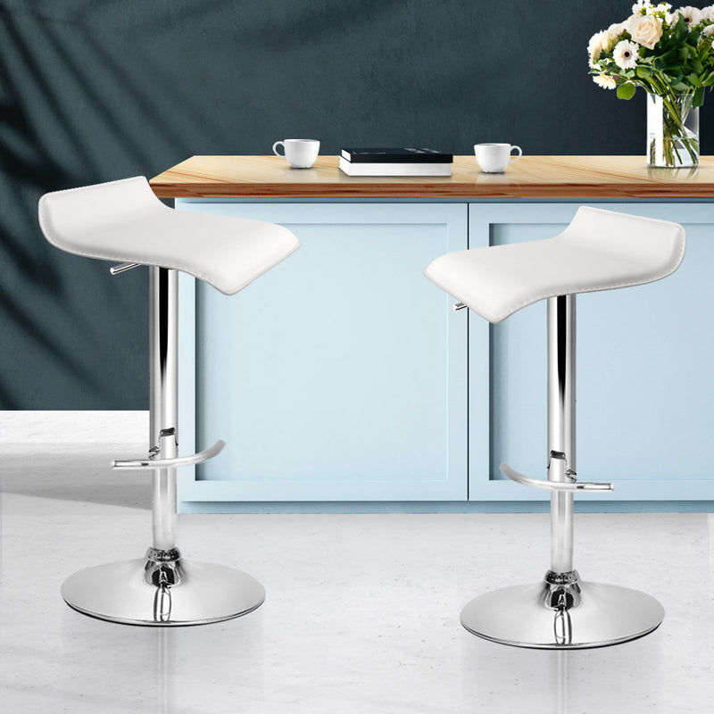 Artiss Set of 2 PU Leather Wave Style Bar Stools - White - Sale Now