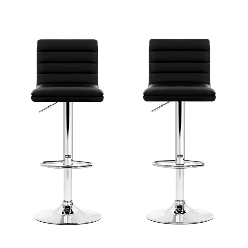 Artiss Set of 2 PU Leather Bar Stools Padded Line Style - Black - Sale Now