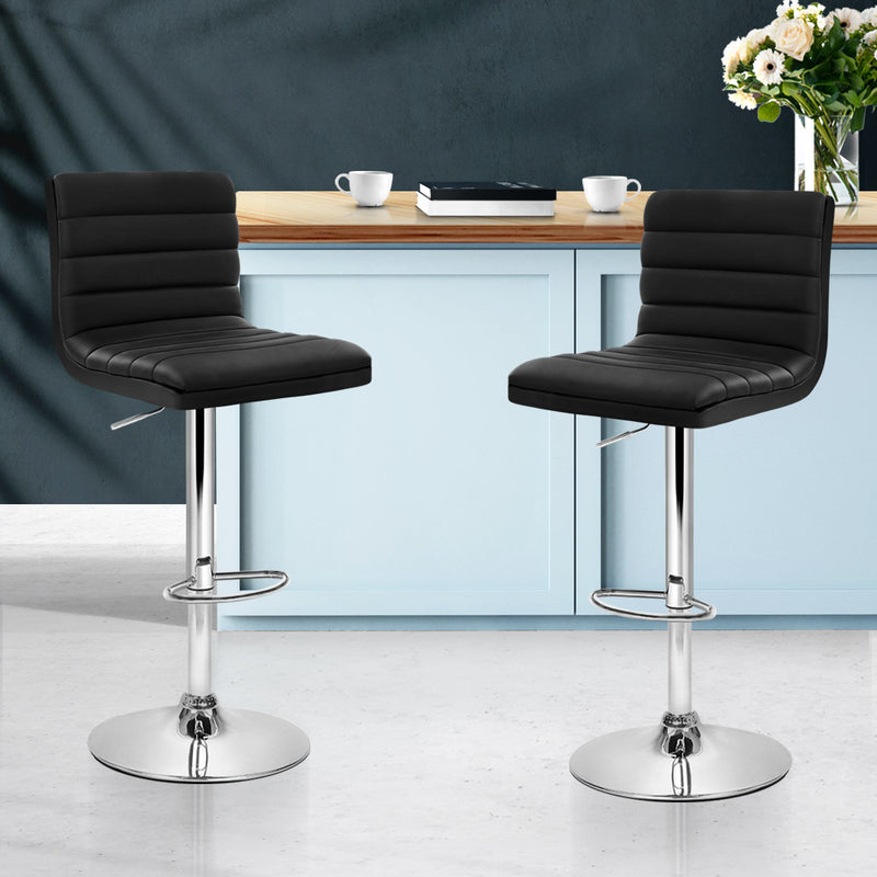 Artiss Set of 2 PU Leather Bar Stools Padded Line Style - Black - Sale Now