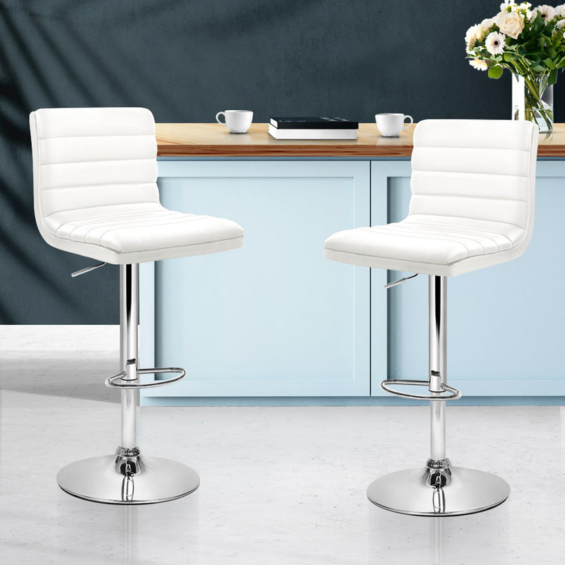 Artiss Set of 2 PU Leather Bar Stools Padded Line Style - White - Sale Now