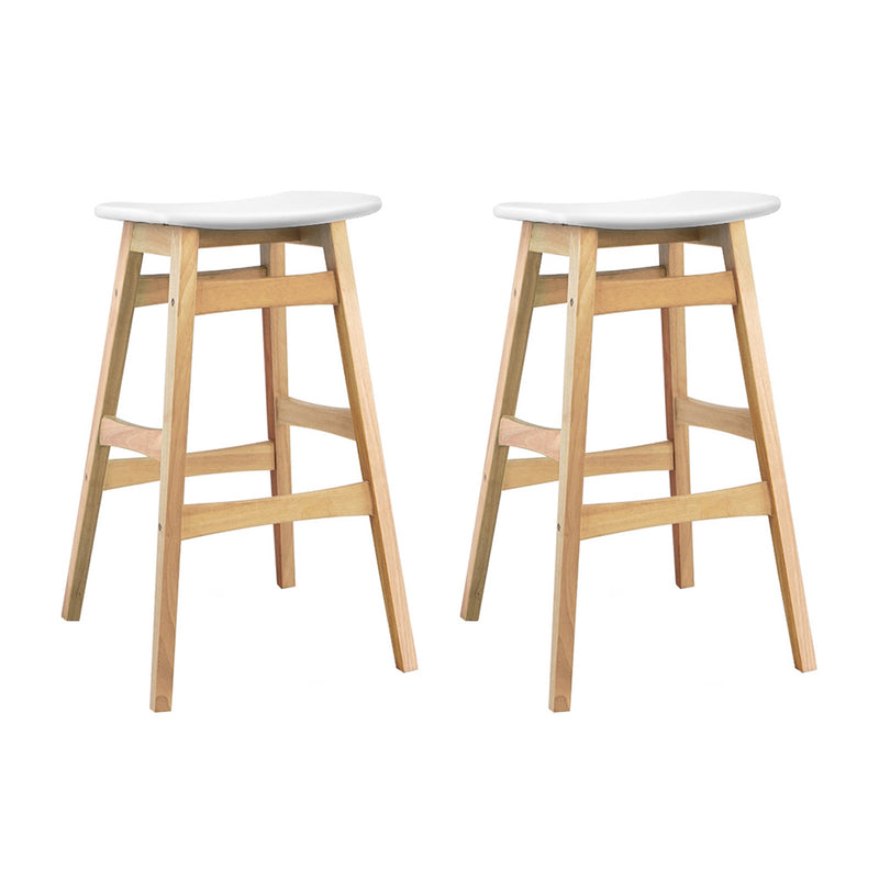 Artiss Set of 2 Padded PU Leather Wooden Bar Stools - White