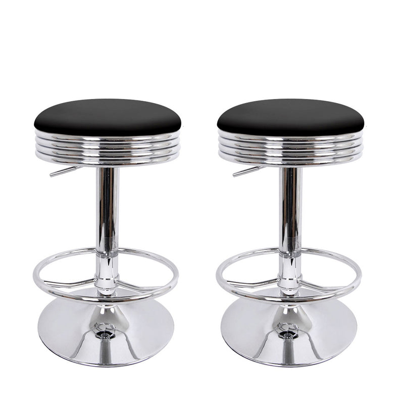 Artiss Set of 2 Backless PU Leather Bar Stools - Black and Chrome - Sale Now