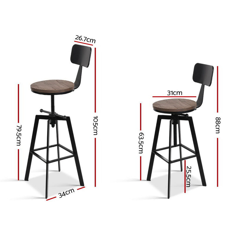 Artiss Rustic Industrial Style Metal Bar Stool - Black and Wood - Sale Now