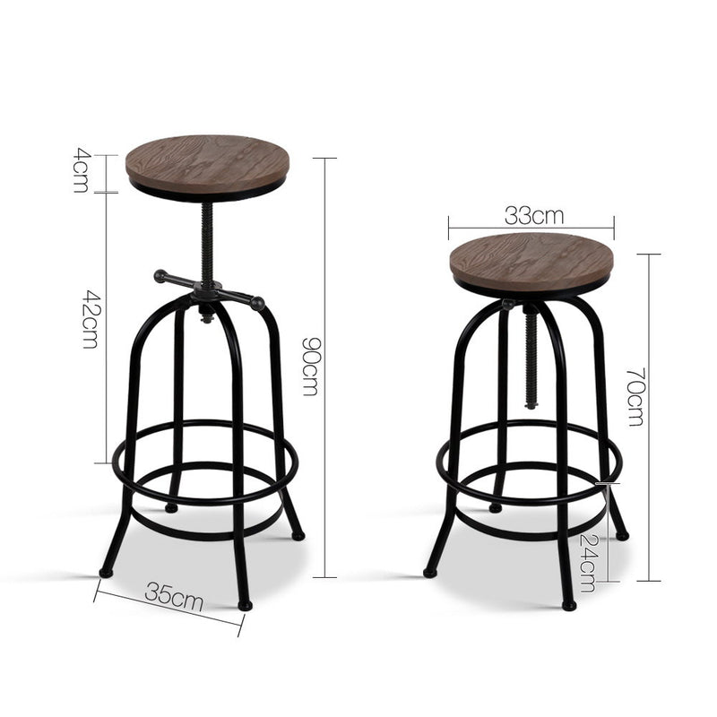 Artiss Bar Stool Industrial Round Seat Wood Metal - Black and Brown - Sale Now