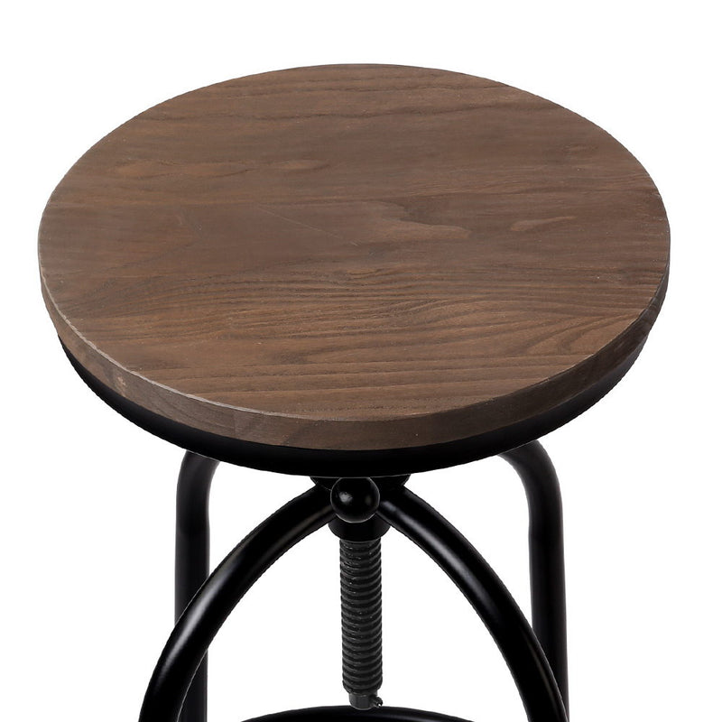 Artiss Bar Stool Industrial Round Seat Wood Metal - Black and Brown - Sale Now