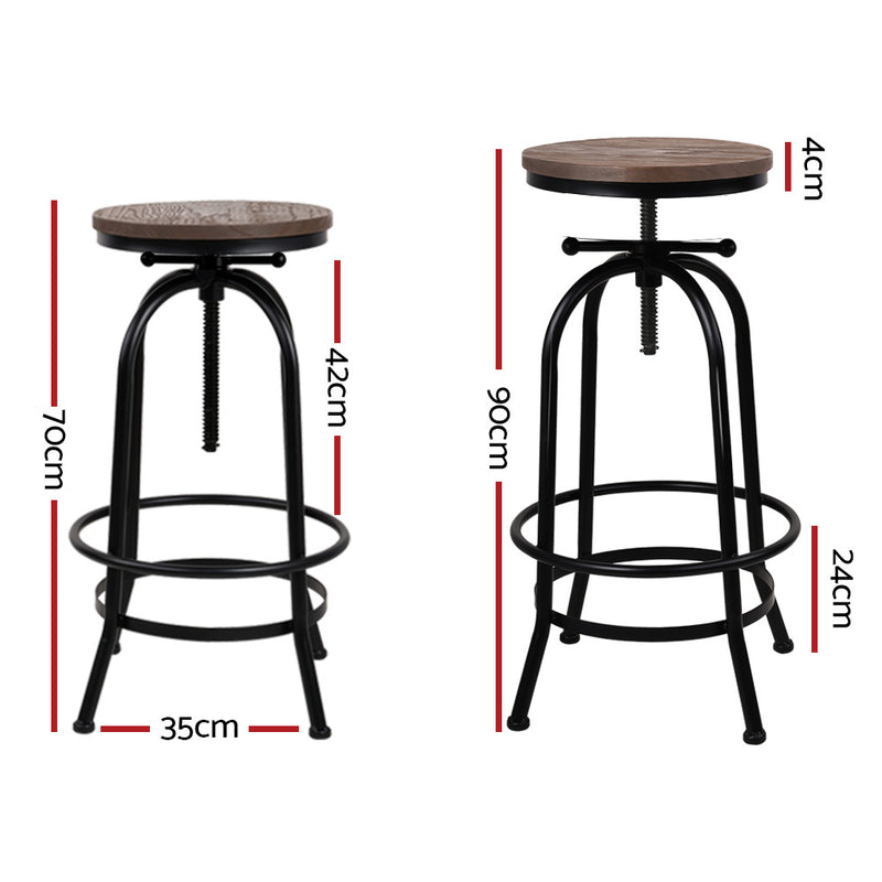 Artiss Set of 2 Bar Stool Industrial Round Seat Wood Metal - Black and Brown - Sale Now