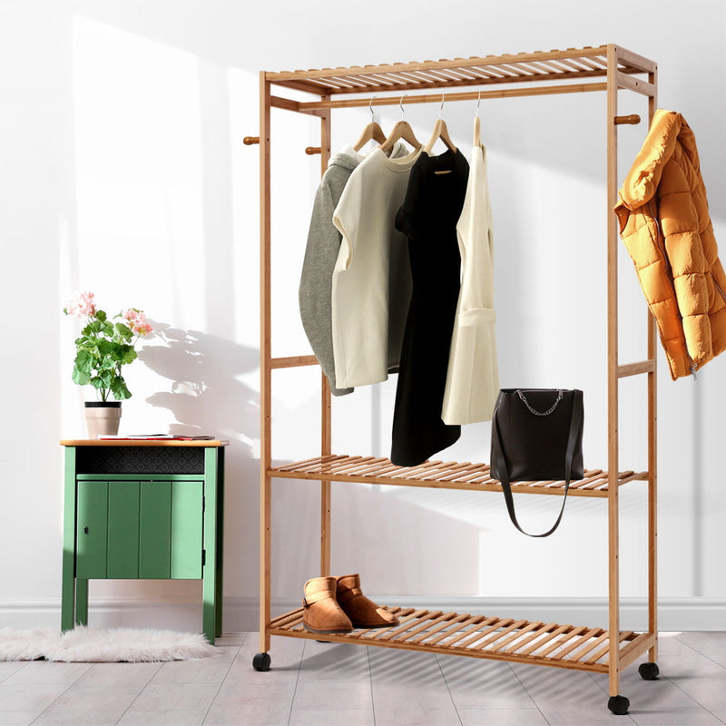 Artiss Bamboo Clothes Rack Coat Stand Garment Hanger Wardrobe Portable Airer - Sale Now