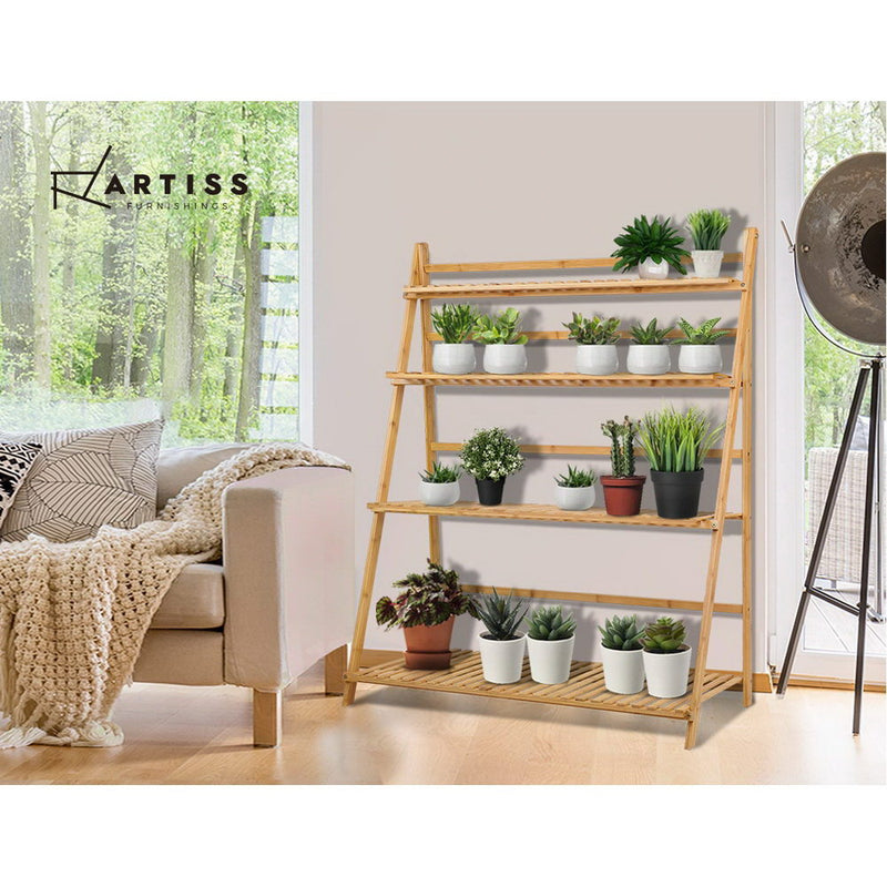 Artiss Bamboo Wooden Ladder Shelf Plant Stand Foldable - Sale Now