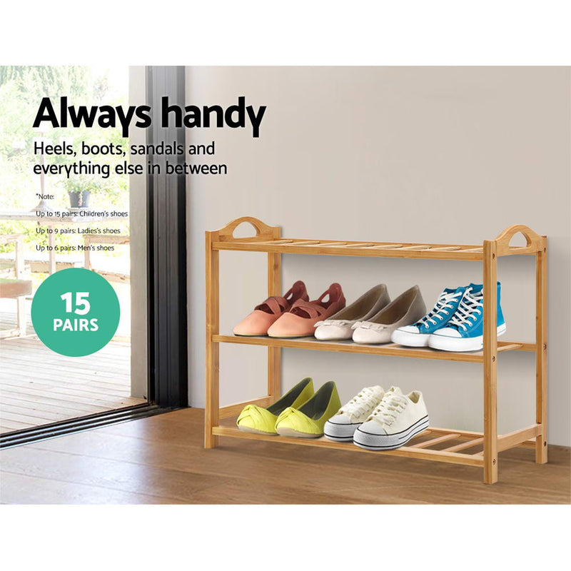 Artiss 3 Tiers Bamboo Shoe Rack Storage Organiser Wooden Shelf Stand Shelves - Sale Now