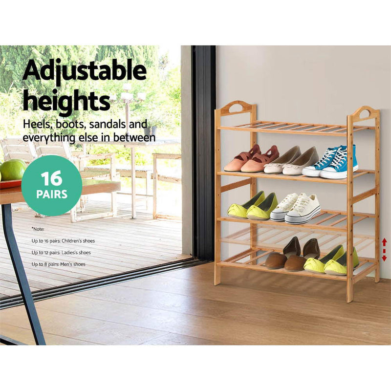Artiss Bamboo Shoe Rack Organiser Wooden Stand Shelf 4 Tiers Shelves - Sale Now