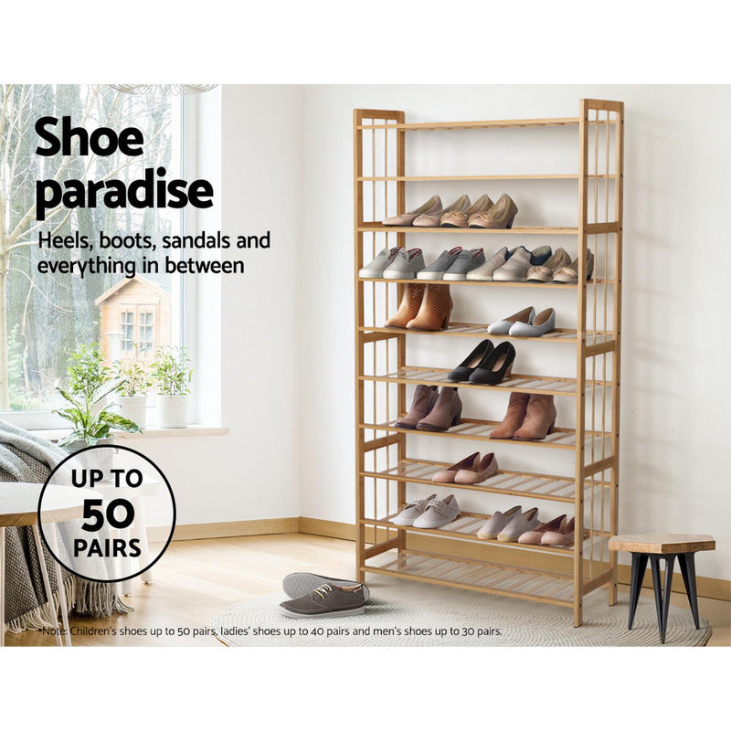 Artiss 10-Tier Bamboo Shoe Rack Wooden Shelf Stand Storage Organizer - Sale Now