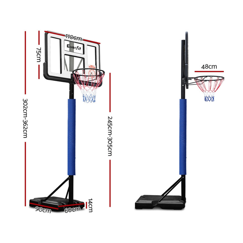 Everfit 3.05M Basketball Hoop Stand System Ring Portable Net Height Adjustable Blue - Sale Now