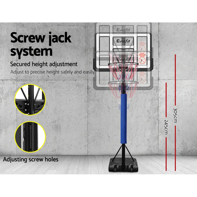 Everfit 3.05M Basketball Hoop Stand System Ring Portable Net Height Adjustable Blue - Sale Now