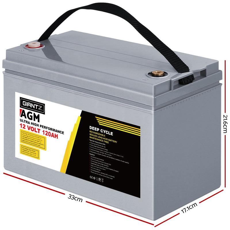 Giantz AGM Deep Cycle Battery 12V 120Ah Marine Sealed Power Portable Box Sola - Sale Now