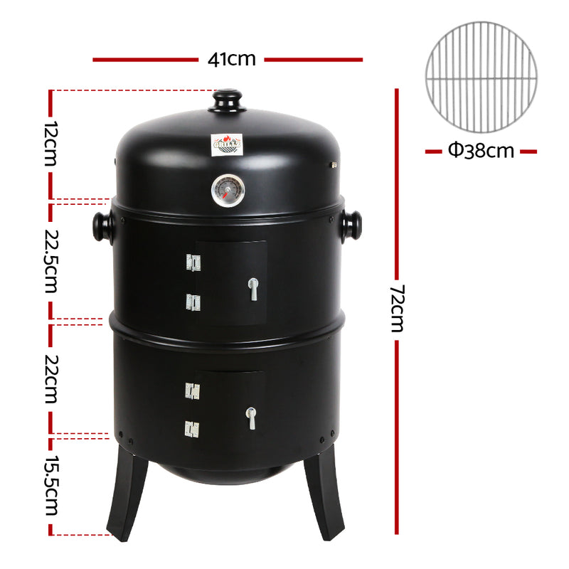 Grillz 3-in-1 Charcoal BBQ Smoker - Black - Sale Now