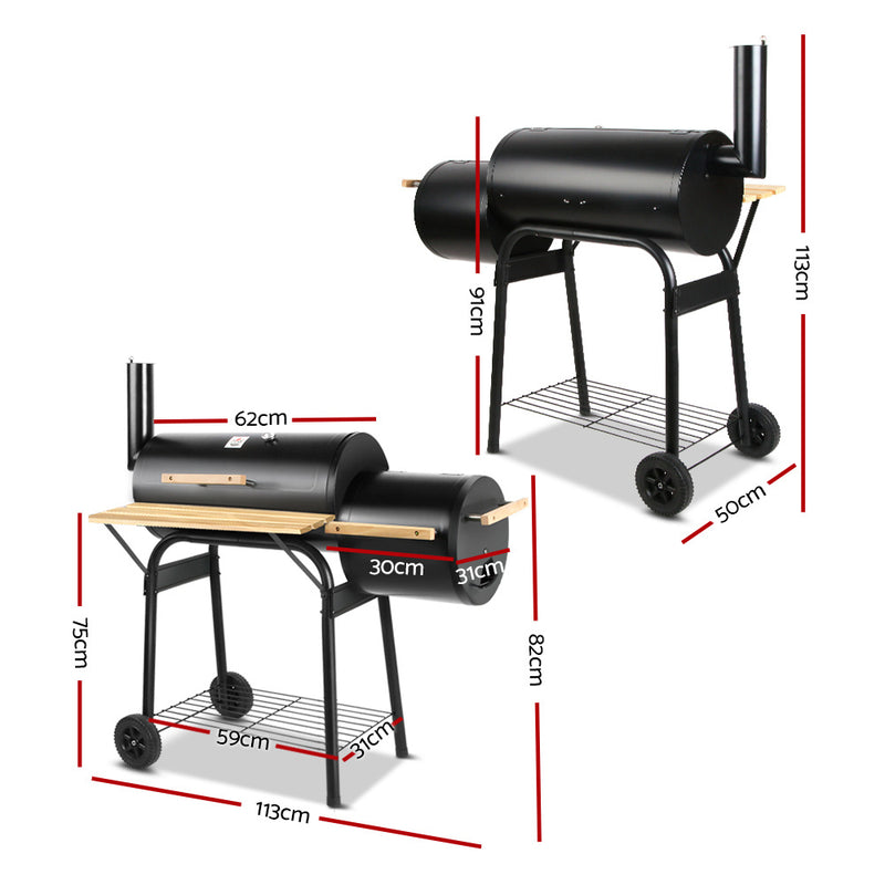 Grillz 2-in-1 Offset BBQ Smoker - Black - Sale Now