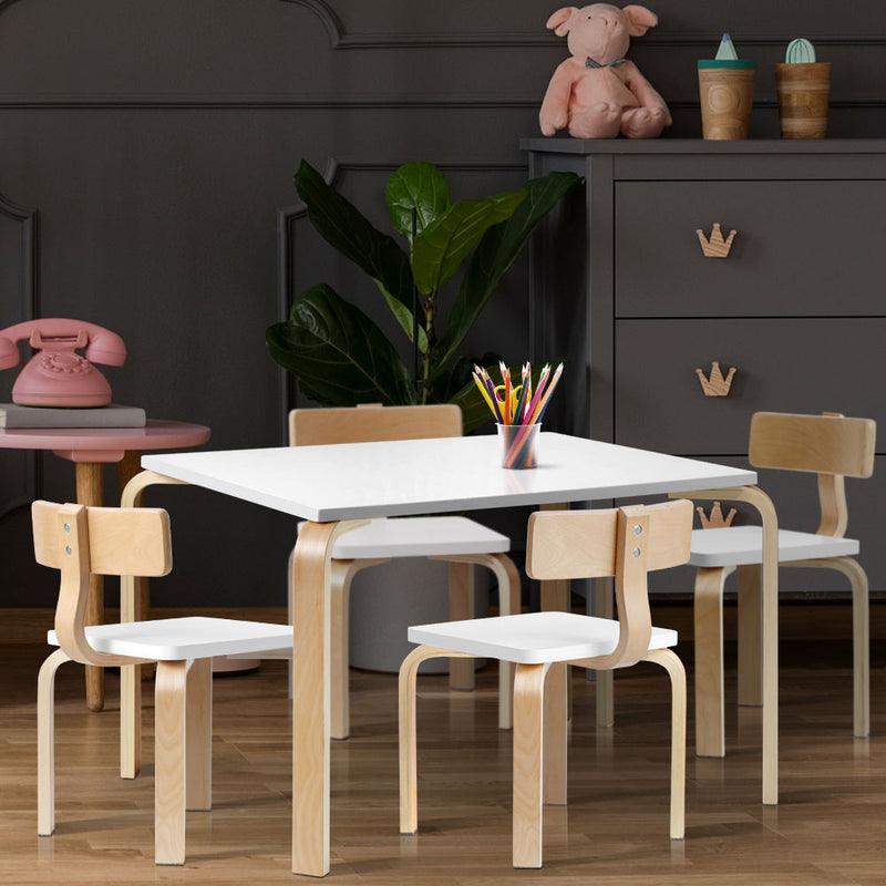 Keezi 5PCS Childrens Table and Chairs Set Kids Furniture Toy Dining White Desk - Sale Now