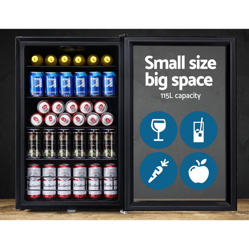 Devanti 115L Bar Fridge Glass Door Mini Freezer Fridges Countertop Beverage Commercial - Sale Now