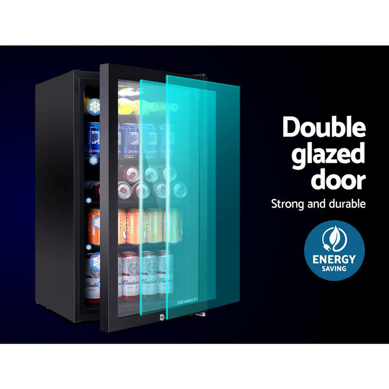Devanti 98L Bar Fridge Glass Door Mini Freezer Fridges Countertop Beverage Commercial - Sale Now