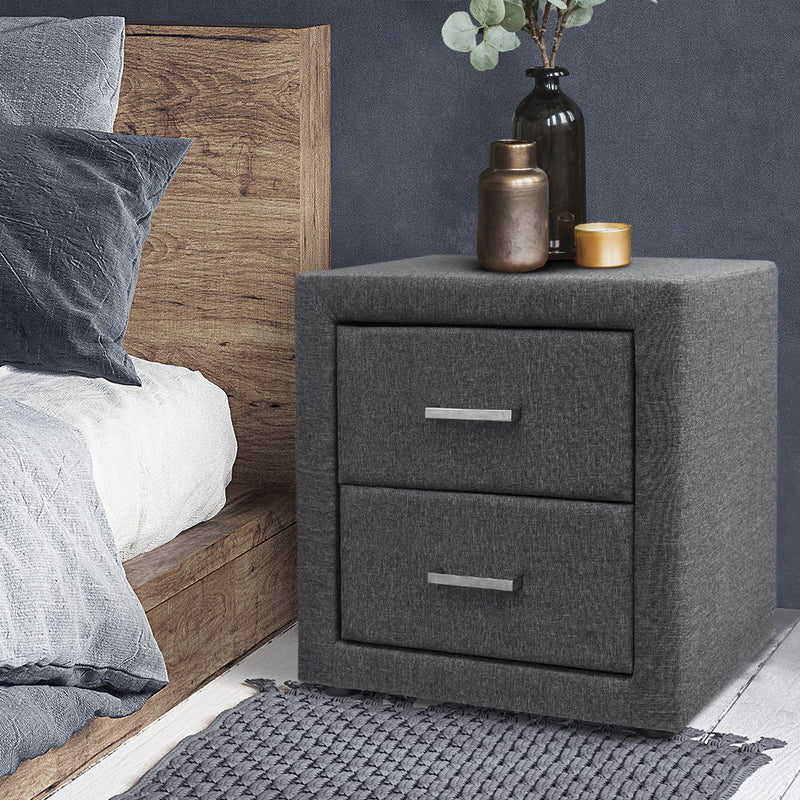 Artiss Fabric Bedside Table - Grey - Sale Now