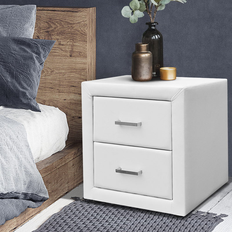 Artiss PVC Leather Bedside Table - White - Sale Now