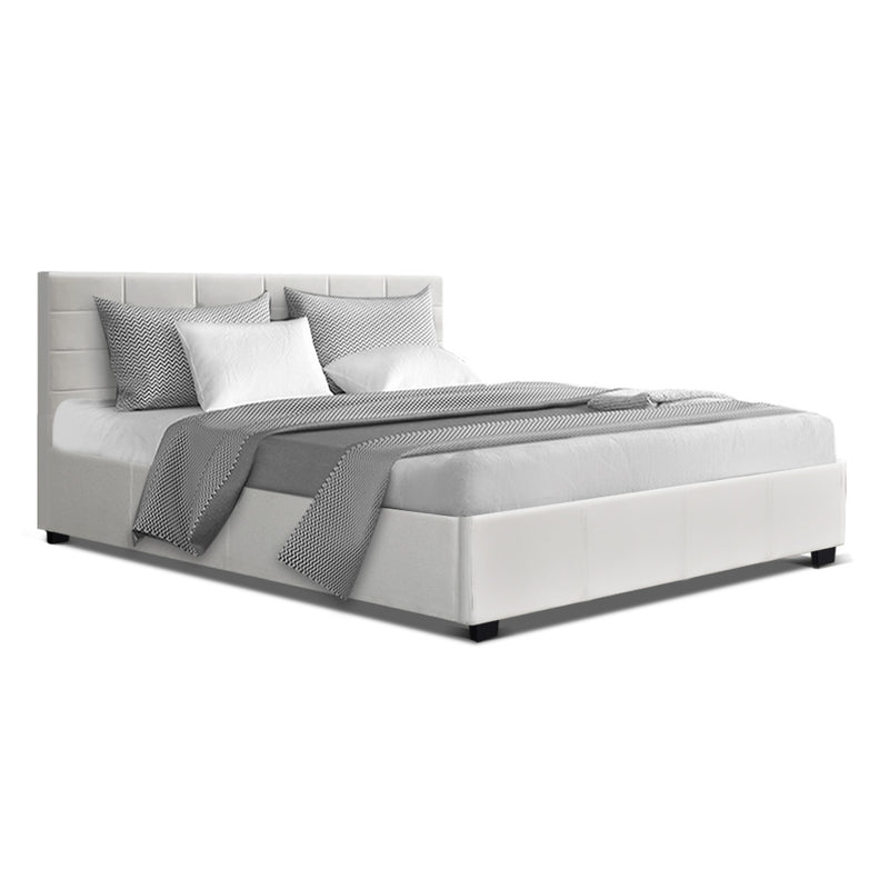 Artiss Lisa Bed Frame PU Leather Gas Lift Storage - White Double