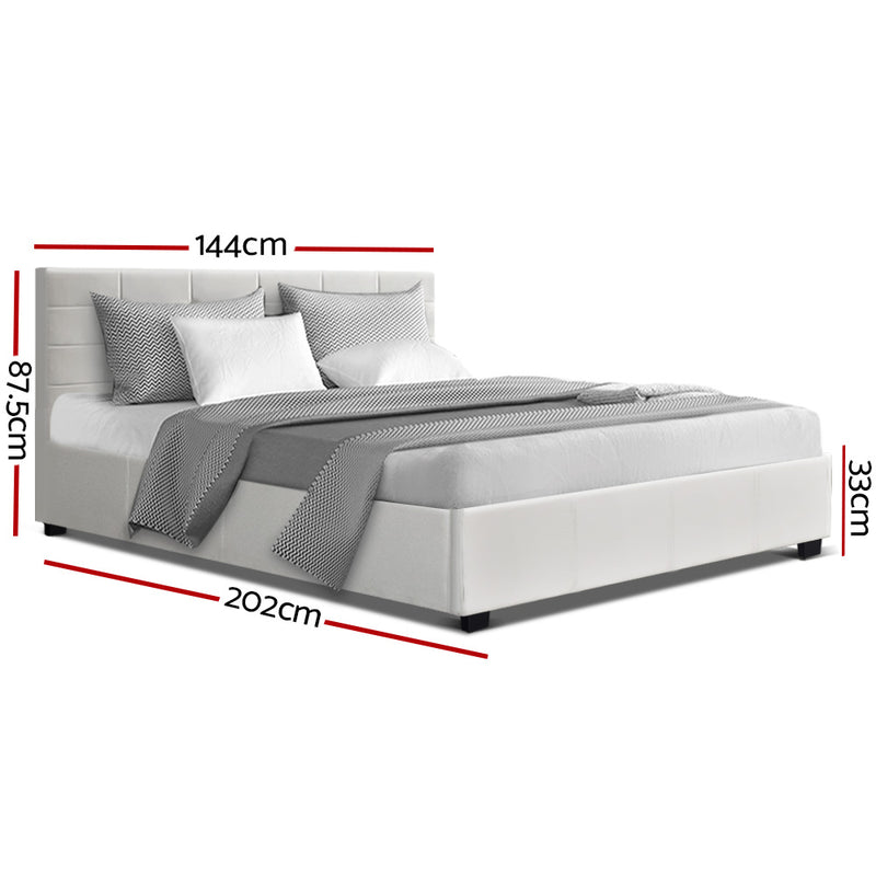 Artiss Lisa Bed Frame PU Leather Gas Lift Storage - White Double - Sale Now