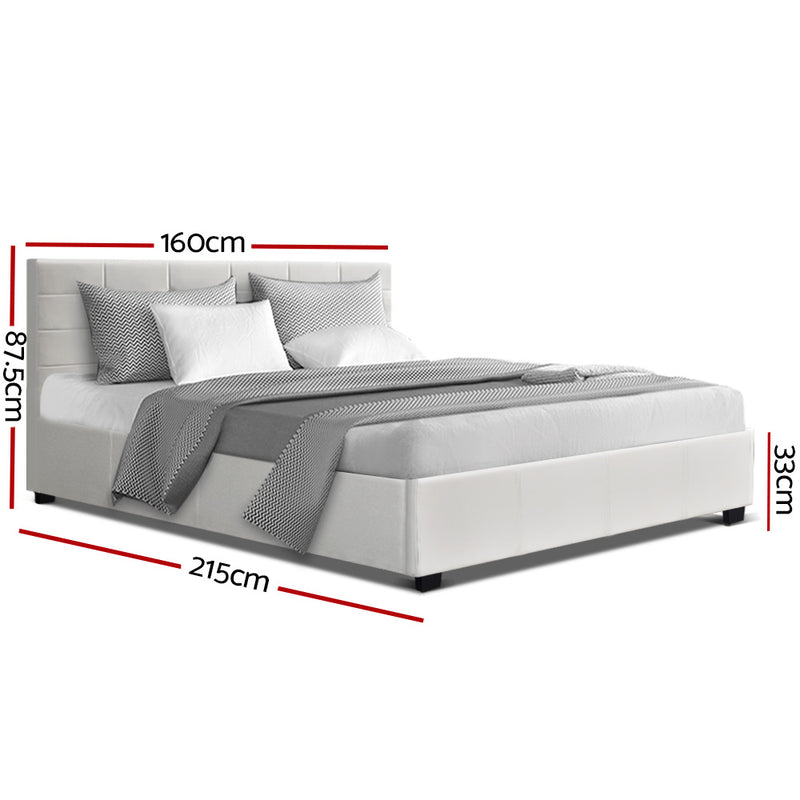 Artiss Lisa Bed Frame PU Leather Gas Lift Storage - White Queen - Sale Now