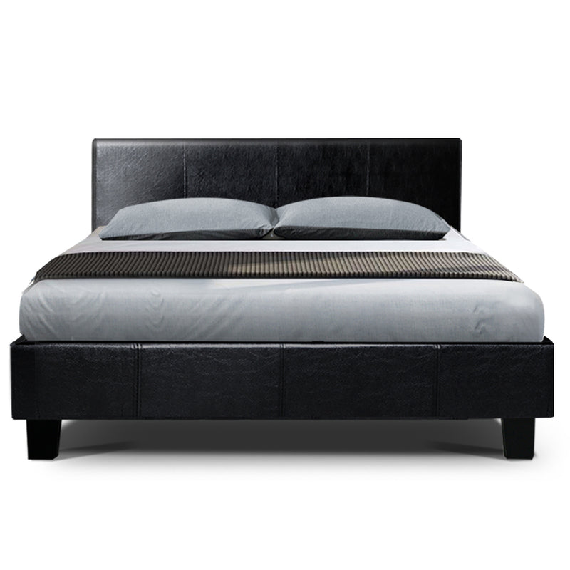 Artiss Neo Bed Frame PU Leather - Black Double - Sale Now