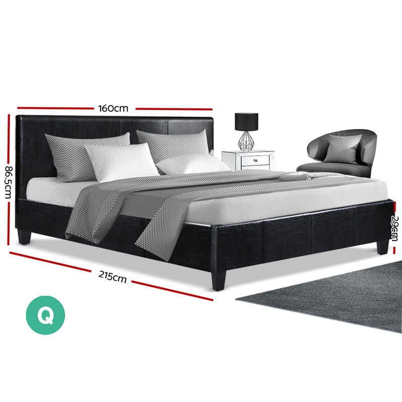 Artiss Neo Bed Frame PU Leather - Black Queen - Sale Now