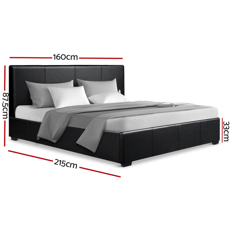 Artiss Nino Bed Frame PU Leather - Black Queen - Sale Now