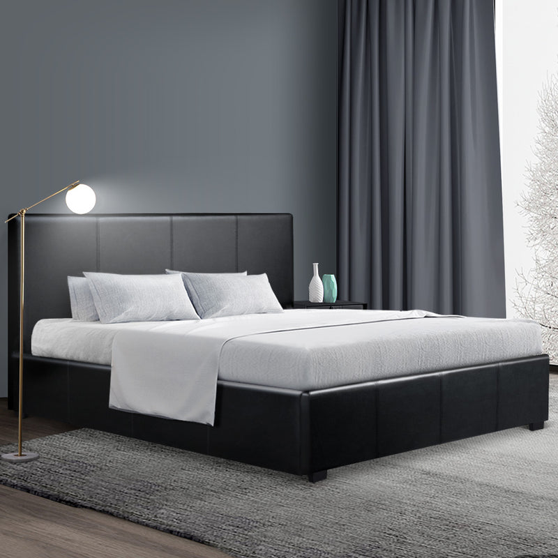 Artiss Nino Bed Frame PU Leather - Black Queen - Sale Now