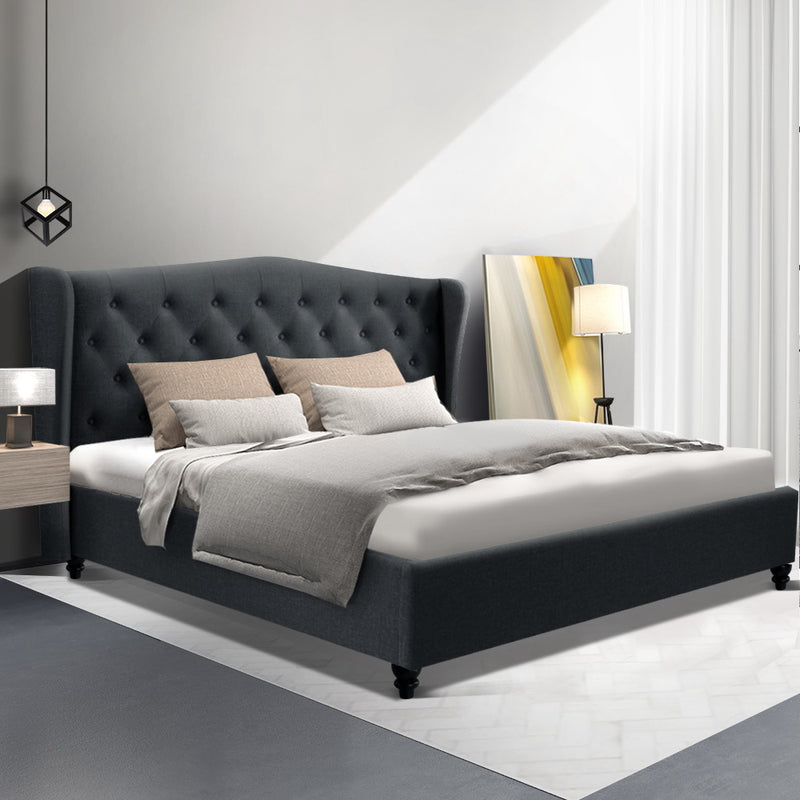 Artiss Pier Bed Frame Fabric - Charcoal King - Sale Now