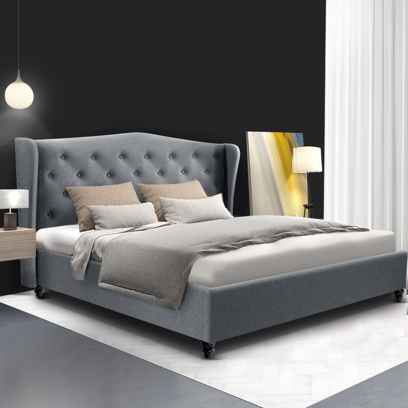Artiss Pier Bed Frame Fabric - Grey Queen - Sale Now