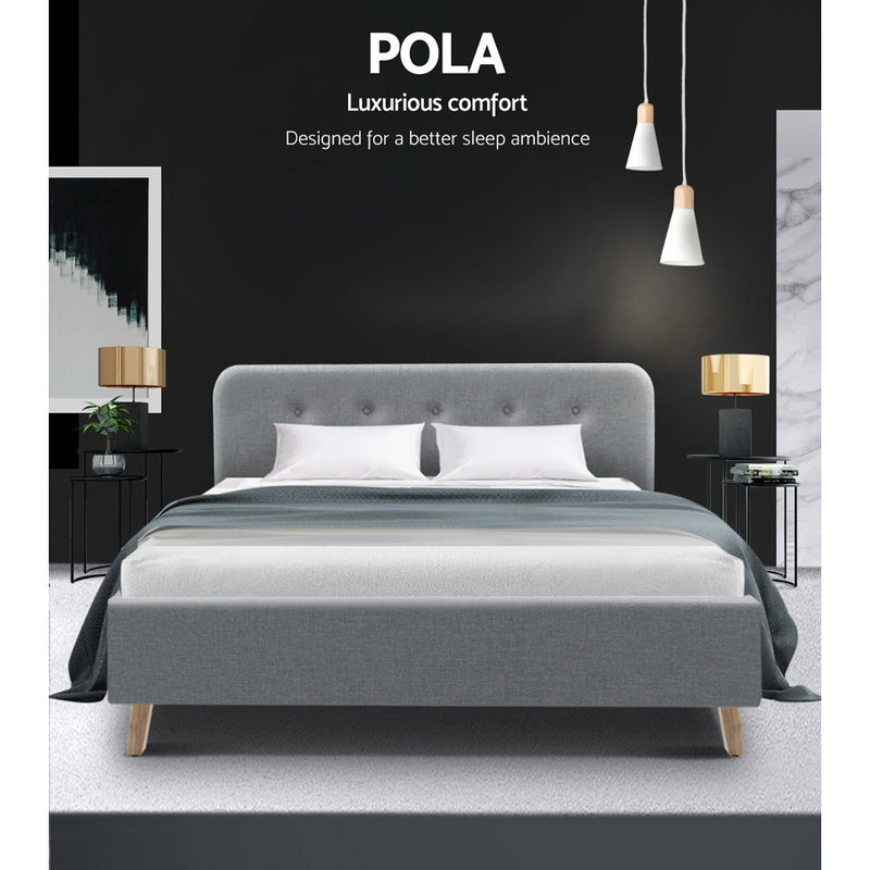 Artiss Pola Bed Frame Fabric - Grey Double - Sale Now