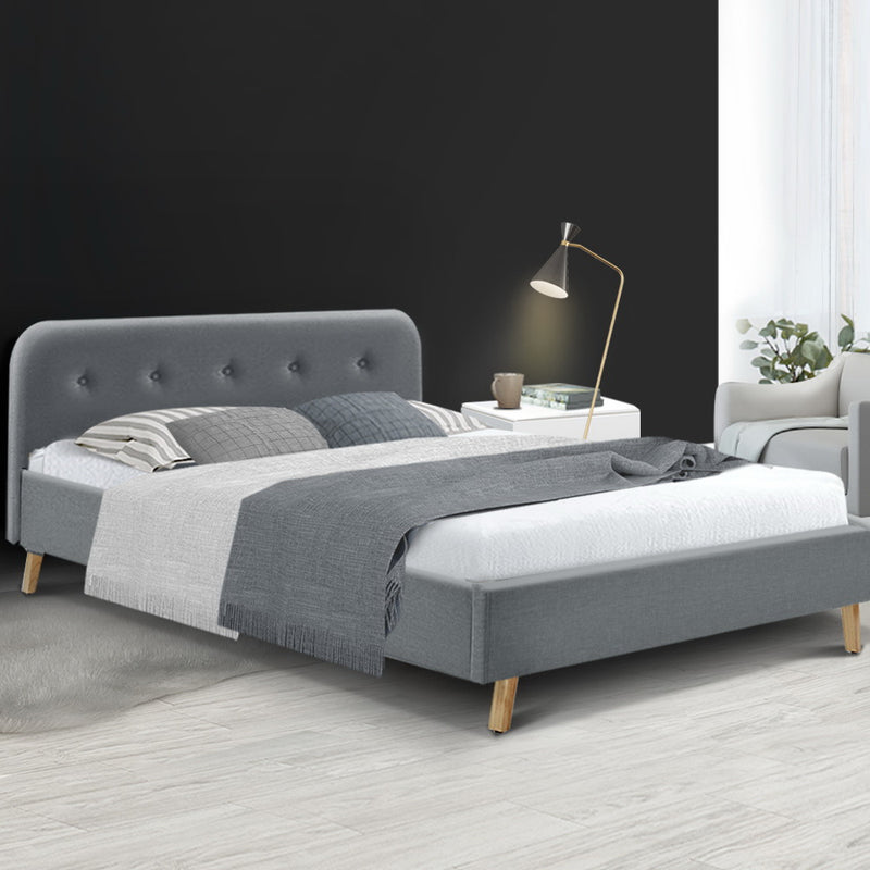 Artiss Pola Bed Frame Fabric - Grey Double - Sale Now