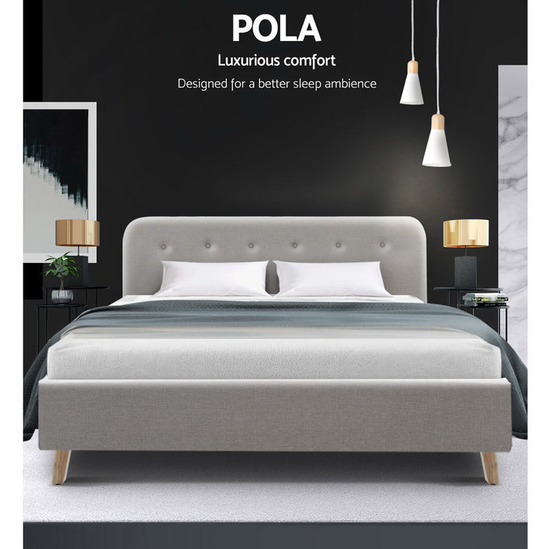 Artiss Pola Bed Frame Fabric - Beige Queen - Sale Now