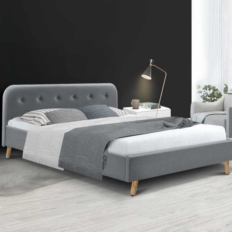 Artiss Pola Bed Frame Fabric - Grey Queen - Sale Now