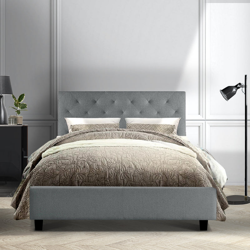 Artiss Van Bed Frame Fabric - Grey Double - Sale Now