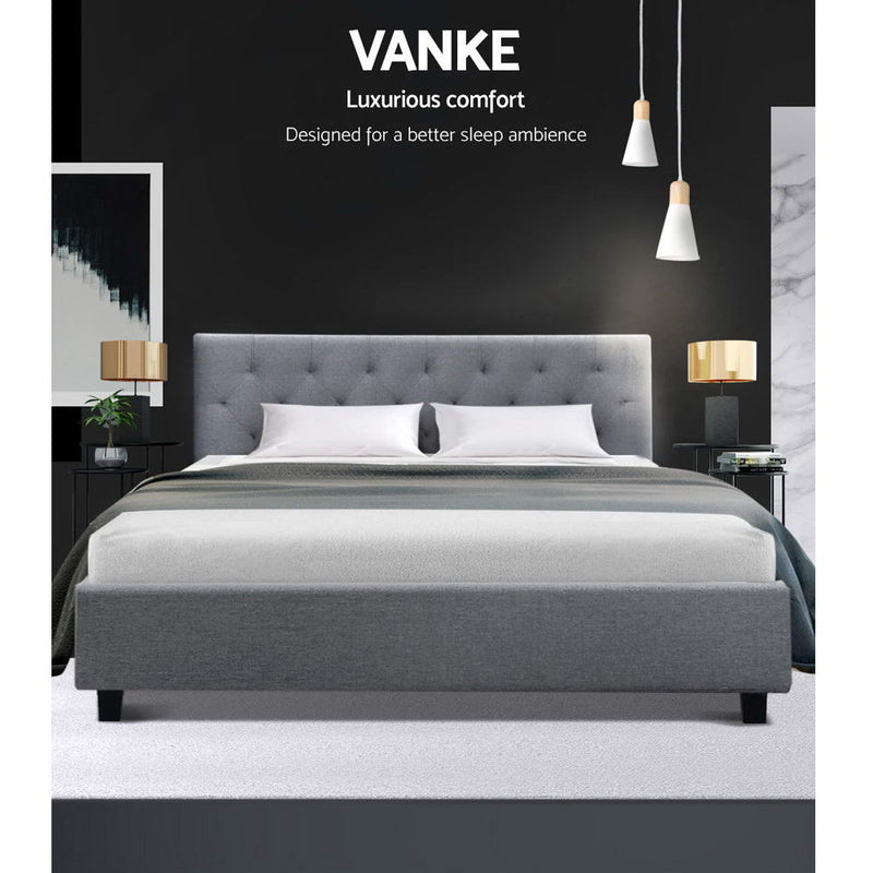 Artiss Vanke Bed Frame Fabric- Grey Queen - Sale Now
