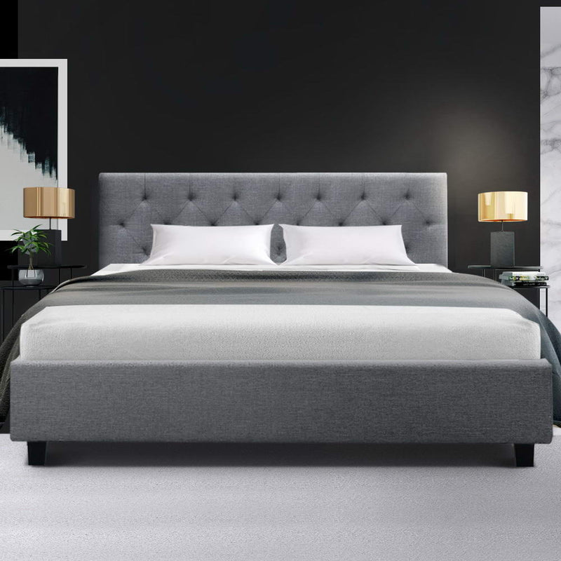 Artiss Vanke Bed Frame Fabric- Grey Queen - Sale Now