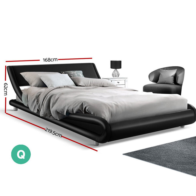 Artiss Flio Bed Frame PU Leather - Black Queen - Sale Now