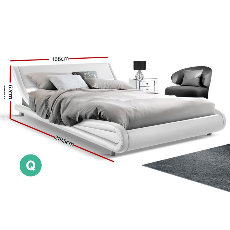 Artiss Flio Bed Frame PU Leather - White Queen - Sale Now