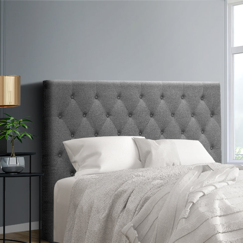 Double Size Bed Head Headboard Bedhead Fabric Frame Base CAPPI Grey - Sale Now