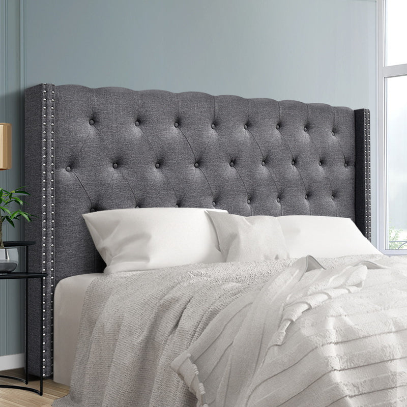 King Size Bed Head Headboard Bedhead Fabric Frame Base Grey LUCA - Sale Now