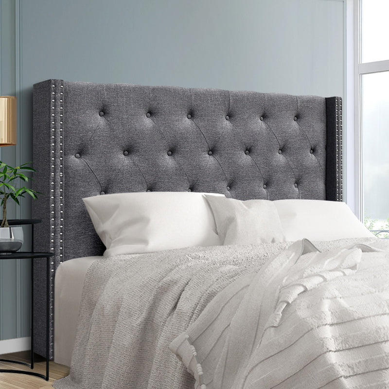 Queen Size Bed Head Headboard Bedhead Fabric Frame Base Grey LUCA - Sale Now
