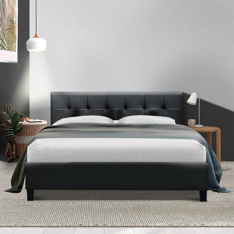 Soho Bed Frame PU Leather - Black Queen - Sale Now